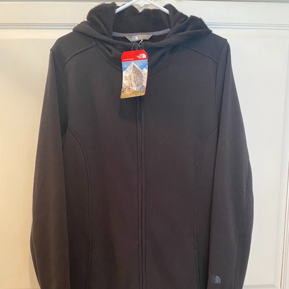 NWT NORTH FACE women Zip up Long Jacket Hood Pockets XL Black